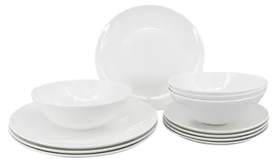 Image de service de table en porcelaine 12 pièces Luna - blanc, forme ronde