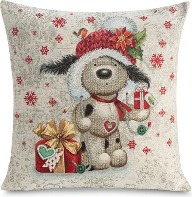 Zdjęcie produktu dla Poszewka dekoracyjna 45x45 cm miś w czapce i śnieżynki