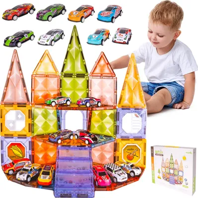 Immagine prodotto di Malplay Magnetic Building Blocks con Cars 62 pezzi. Cars 10 pezzi costruzioni magnetiche da 3 anni regalo