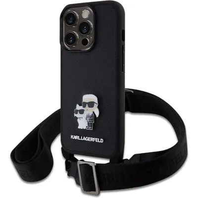 Image de Karl Lagerfeld Housse Saffiano Crossbody Metal Karl&Choupette iPhone 15 Pro Noir