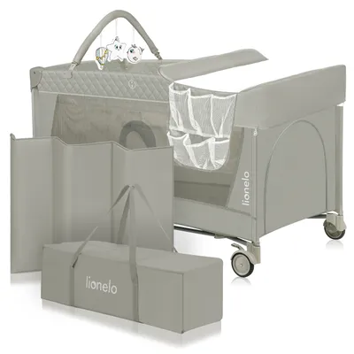 Produktbild von Lionelo Flower Reisebett Baby Laufstall Baby mit Seiteneingang Wickeltisch zwei Matratzenaufhängungshöhen Spielzeugbogen mit Spielfiguren - Cappucino