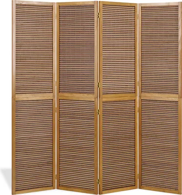 Image de Paravent séparateur de pièce 4 parties cloison en bois brun