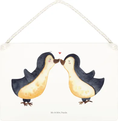 Produktbild von Mr. & Mrs. Panda Schild Pinguin Liebe DIN A5 - Weiß - Geschenk, Hochzeitstag, kleine aufmerksamkeit, Vertraut, Liebesspruch, Paar, Holzschild, Freundin, holzbild