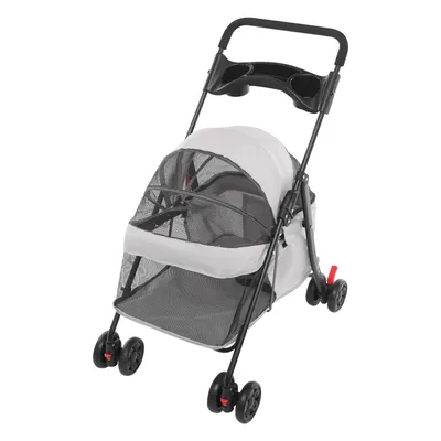 Zdjęcie produktu dla Wózek dla małych i średnich psów i kotów szary składany wózek podróżny dla zwierząt max 18kg