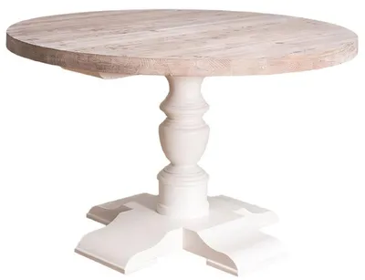 Immagine prodotto di Casa Padrino tavolo da pranzo in stile country bianco / colori naturali Ø 130 x h. 78 cm - Tavolo da cucina rotondo in legno massiccio