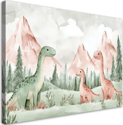 Obrázok produktu pre Obraz do detskej izby Dinosaury Horský les Zelená 100x70 Feeby Zelená obraz na stenu pripravené na zavesenie