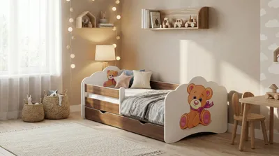 Obrázek produktu pro Dětská postel Happy Babies - s matrací a zásuvkou a ochranou proti vypadnutí, 80x160, dívčí dětské postele a postele pro mladé chlapecké dětské postele, postel pro mladé s výsuvnou podlahou pro batolata, lamelový rošt