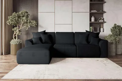 Produktbild von 99rooms Gusto Ecksofa Cordstoff POSO Schwarz Links mit Schlaffunktion