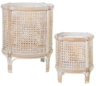 Imagen del producto de Juego de 2 macetas de madera redondas, con un diseño natural