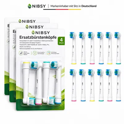 Produktbild von 12 Stück Ersatzbürstenköpfe für Oral-B Zahnbürste weiß – kompatibel mit runden, rotierenden Bürstenköpfen – sanft & gründlich reinigen – passend für Vitality, Pro, Genius, Smart, u.v.m.
