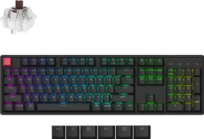 A mechanical keyboard with RGB lighting and a keyboard switch.