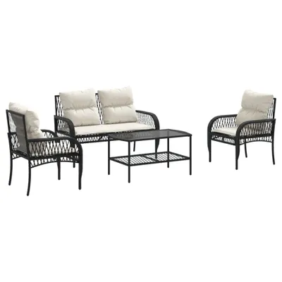 Produktbild von vidaXL 4-tlg. Garten-Sofagarnitur mit Kissen Schwarz Poly Rattan