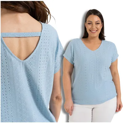 Produktbild von Moraj - Damenbluse Größe M - Sommerbluse Blau - Bluse kurzarm fur Damen - Bluse V-Ausschnitt Ausschnitt Rund
