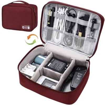 Produktbild von CHPN – Elektronik-Aufbewahrungstasche – Zubehörtasche – Ladegerät-Tasche – Urlaub – Reisetasche – Ohrhörer/Kabel – Rot – Elektrik-Tasche