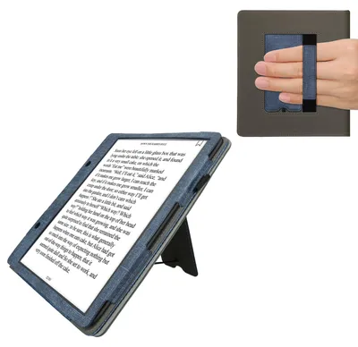 Produktbild von kwmobile Hülle kompatibel mit Amazon Kindle Scribe (2022/2024) Hülle - Flip Case mit Handschlaufe - Kunstleder Cover - Dunkelblau Dunkelgrau