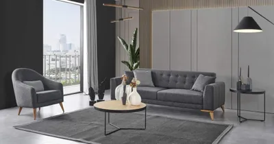 Produktbild von Stilvoll Wohnzimmer set 3tlg. Luxus Möbel Grau Modern Design 3+1 Sofa