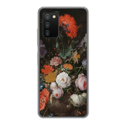 Produktbild von MuchoWow® Handyhülle Schutzhülle Hülle für Samsung Galaxy A03s Stilleben mit Blumen und einer Uhr - Gemälde von Abraham Mignon Silikon Softcase Handy Hülle - Schutz