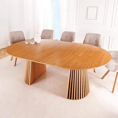 Produktbild von riess-ambiente Esstisch VALHALLA WOOD 120–200cm natur ausziehbar – Eichenholz, oval, mit Säulenfuß