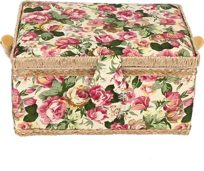 Image de Panier ? coudre recouvert de tissu, 3 couleurs, fait ? la main, bois, panier de rangement, artisanat en tissu, set ? coudre, bo?te de rangement avec poign?e et plateau amovible pour accessoires ? coudre (1)