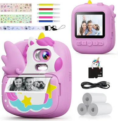 Produktbild von Kinderkamera Sofortbildkamera 2,4 Zoll Digitalkamera Kinder Dinosaurier Sofortdruck mit 32GB Karte & 3 Rollen Papier, Geschenk für 3-12 Jahre
