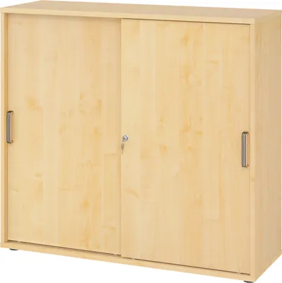 Produktbild von bümö Schiebetürenschrank office - 3 Ordnerhöhen - Nachbildung Ahorn, Griff: Streifengriff (Kunststoff)