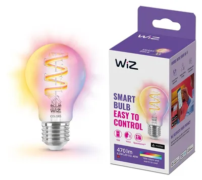 Zdjęcie produktu dla WiZ Przezroczysta żarówka LED z widocznym spiralnym żarnikiem 40 W A60 E27, Inteligentne żarówki, Wi-Fi/Bluetooth, Przezroczysty, Wi-Fi 4 (802.11n), 802.11b, 802.11g, LED, E27