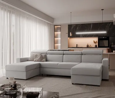 Produktbild von IDOHOME-Ecksofa Beni II mit Schlaffunktion Couchgarnitur Ecke Bettcouch Sofa mit Relaxfunktion und Kopfstützen Eckcouch U-Form Manila 15 Grau