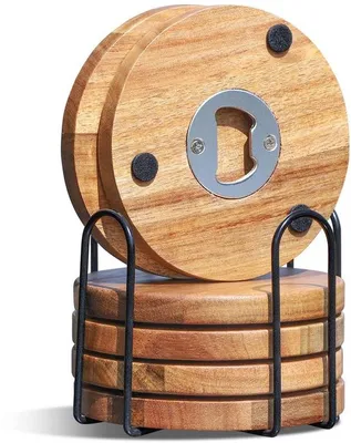 Image de Plateaux en bois pour verres et bouteilles, avec décapsuleur