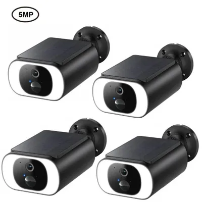 Produktbild von 5MP HD Überwachungskamera Aussen Akku mit Solarpanel Überwachungskamera Aussen Solar Kamera Überwachung mit Spotlight PIR-Bewegungserkennung 4PC