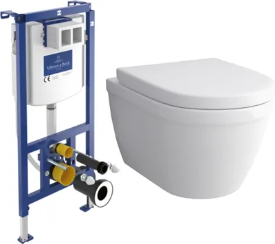 Produktbild von Alpenberger Spülrandloses Hänge WC Set | ViConnect Spülkasten | Mit/ohne Betätigungsplatte | WC mit Absenkautomatik (8200 UNI, ohne Betätigungsplatte)
