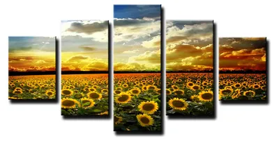 Produktbild von Visario Leinwandbild Sonnenblumen 160x80 cm – 5-teilig, Bild Wandbild Kunstdruck, aufhängfertig, Echtholzrahmen, Zackenaufhänger, Art. 5535