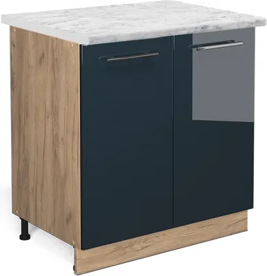 Produktbild von Küchenunterschrank Vicco Fame-Line Dunkelblau Hochglanz 80 cm mit Regal, AP Marmor, Model 48851