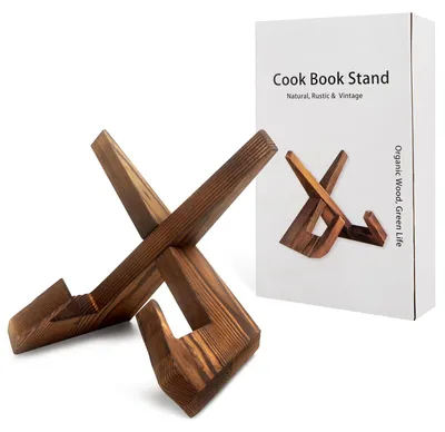 Productafbeelding van Houten kookboekhouder - Rustieke boekstandaard voor de keuken - Boekhouder in vintage stijl - 1 stuk, bruin
