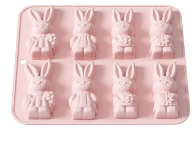 Produktbild von Oster-Silikonform mit 8 Mulden, 3D-Hasenform, antihaftbeschichtet, flexibel, zum Dekorieren von Schokolade, Süßigkeiten, Pudding, Seife, Ton und zum Backen.