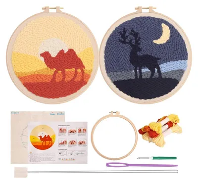 Produktbild von Punch Needle Set für Anfänger mit Kamel- und Hirsch-Design, DIY-Stick-Set für Erwachsene, Mehrfarbig