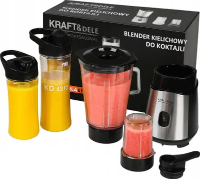 Zdjęcie produktu dla Blender Kielichowy do Koktajli 1500W Zestaw Butelki Bidon Mix&Go Kraft&Dele