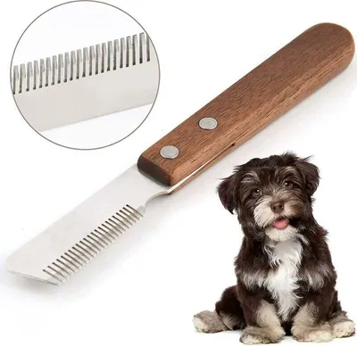 Produktbild von Trimmermesser für Rechtshänder, professionelles Trimmmesser für Hunde mit ergonomischem Holzgriff