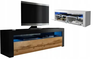 Zdjęcie produktu dla Komoda szafka RTV pod telewizor czarny + dąb wotan 157,5cm 160