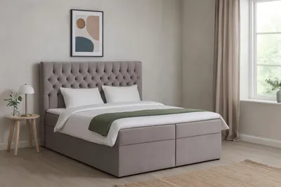 Produktbild von KSHOMECONCEPT Boxspringbetten LAVIDO mit Bonell Matratze H3 und Topper, Zwei Bettkasten 140x200 cm, Hellgrau