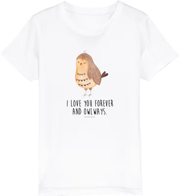 Produktbild von Mr. & Mrs. Panda Kleinkinder T-Shirt Eule Zufrieden 7-8 Jahre (122/128) - Weiß - Geschenk, Teenager, Mädchen, Liebesspruch, Owl, Spruch, Kinder-T-Shirt, Baumwoll Kinder