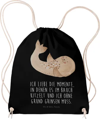 Produktbild von Mr. & Mrs. Panda Turnbeutel Robbe Liegen - Schwarz - Geschenk, Seehund, Säckchen, Lachen, Stoffrucksack, Jutebeutel, Ostsee, rucksack mit kordel, Nordsee, Stoffbeutel