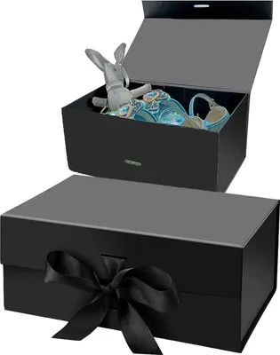 Produktbild von Wiederverwendbare schwarze Geschenkbox mit Schleife - 23 x 17 x 7 cm