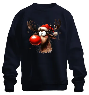 Obrázok produktu pre Funny Deer Reindeer Rudolf Moose - Christmas Xmas Christmas Uni sveter, Navy, M