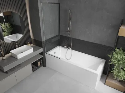 Zdjęcie produktu dla Mexen Next L parawan 60x150 cm czarne szkło, nikiel szczotkowany