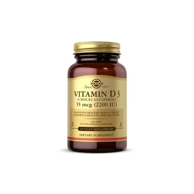 Produktbild von Vitamin D3 (Cholecalciferol) 55 mcg (2.200 IU) 100 pflanzliche Kapseln Solgar