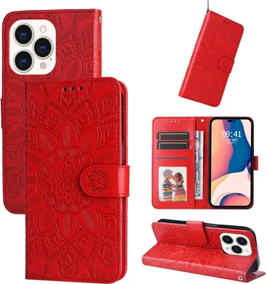 Produktbild von König Design Hülle kompatibel mit Apple iPhone 14 Pro Kunstleder Handyhülle - Handy Case Rot