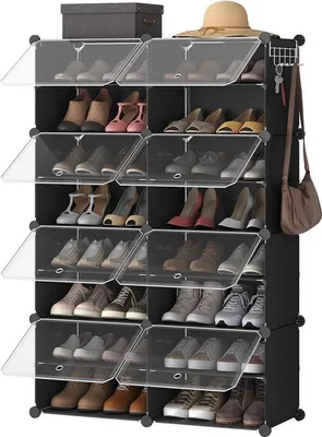 Produktbild von Schuhregal 8 Fächer schmal Kunststoff schwarz Stahlrahmen