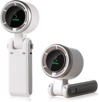 Immagine prodotto di Mini ventilatore portatile 3 in 1 con design pieghevole a 180°, 5 velocità, display a LED e batteria ricaricabile (bianco)