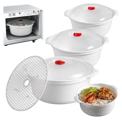 Produktbild von 3 Stück Mikrowellengeschirr, Frischhaltedosen mit Deckel, Mikrowellenteller, 3 L Mikrowellenschüsseln, Vorratsdosen geeignet für Dampfgarer und Kühlung