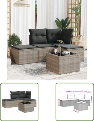 Image de The Living Store 5-pièces salon de jardin avec coussins gris clair Poly rotin